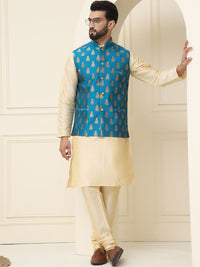 SOJANYA Kurta Kapas Sutera Kolar Mandarin Dengan Jaket Nehru Rekaan Churidar & Tenunan