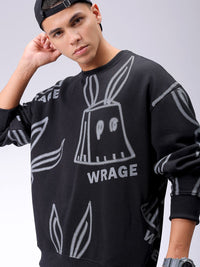 Garage India Co Mens Black Overhead Overhead-Crewneck Sweatshirts