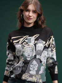 Tokyo Talkies Wanita Leher Reka Bentuk Diri Sweater Bercetak Sweater