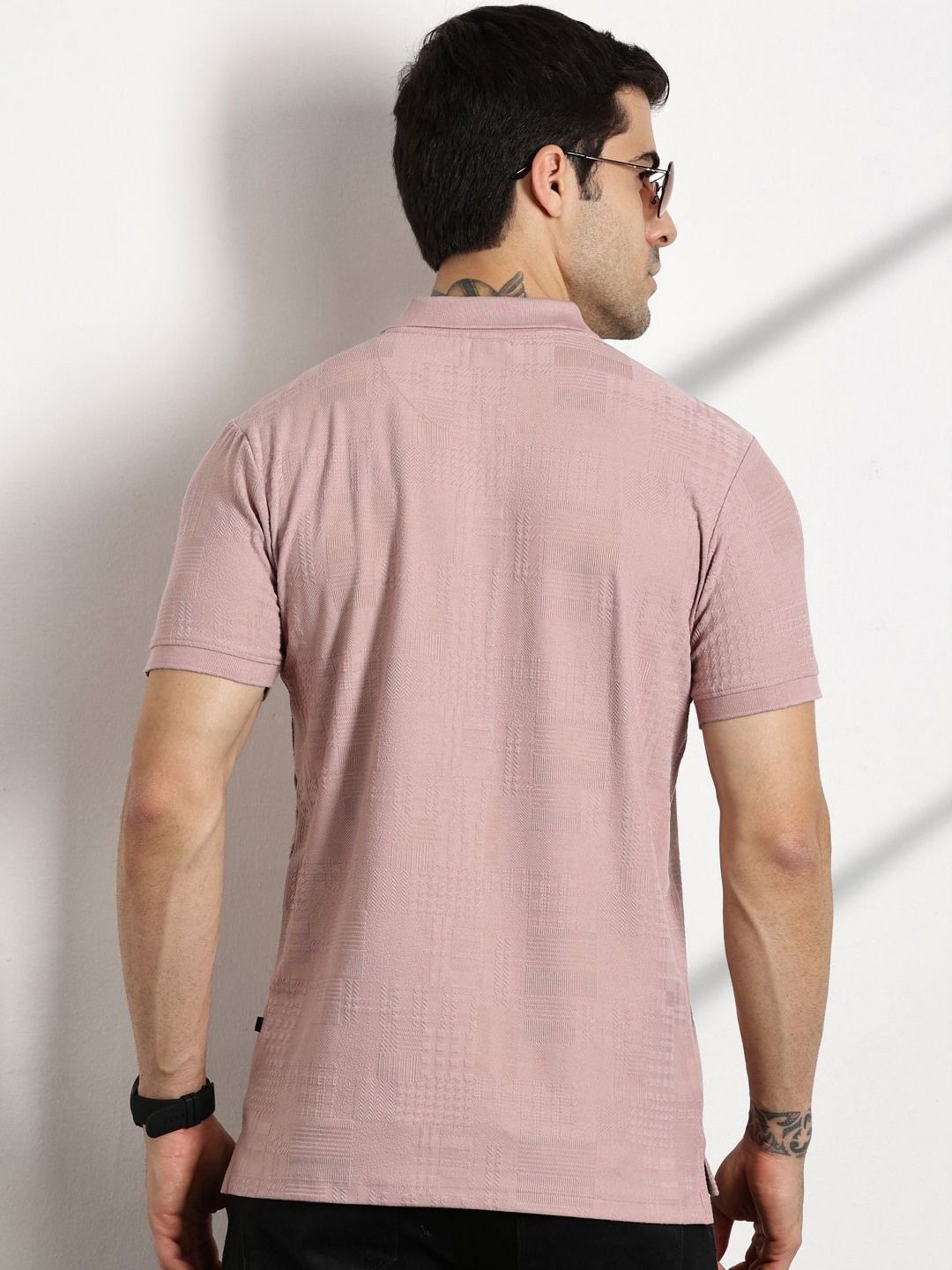 Thomas Scott Men Textured Polo Collar Regular Fit T-shirt