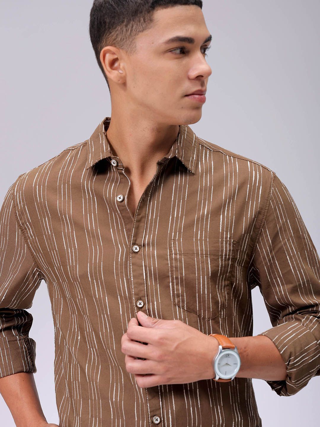 The Indian Garage Co Men Slim Fit Multi Stripes Opaque Striped Casual Shirt