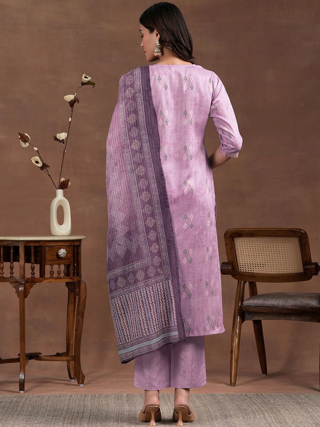 Libas Ethnic Motifs Printed Zari Straight Kurta with Palazzos & Dupatta