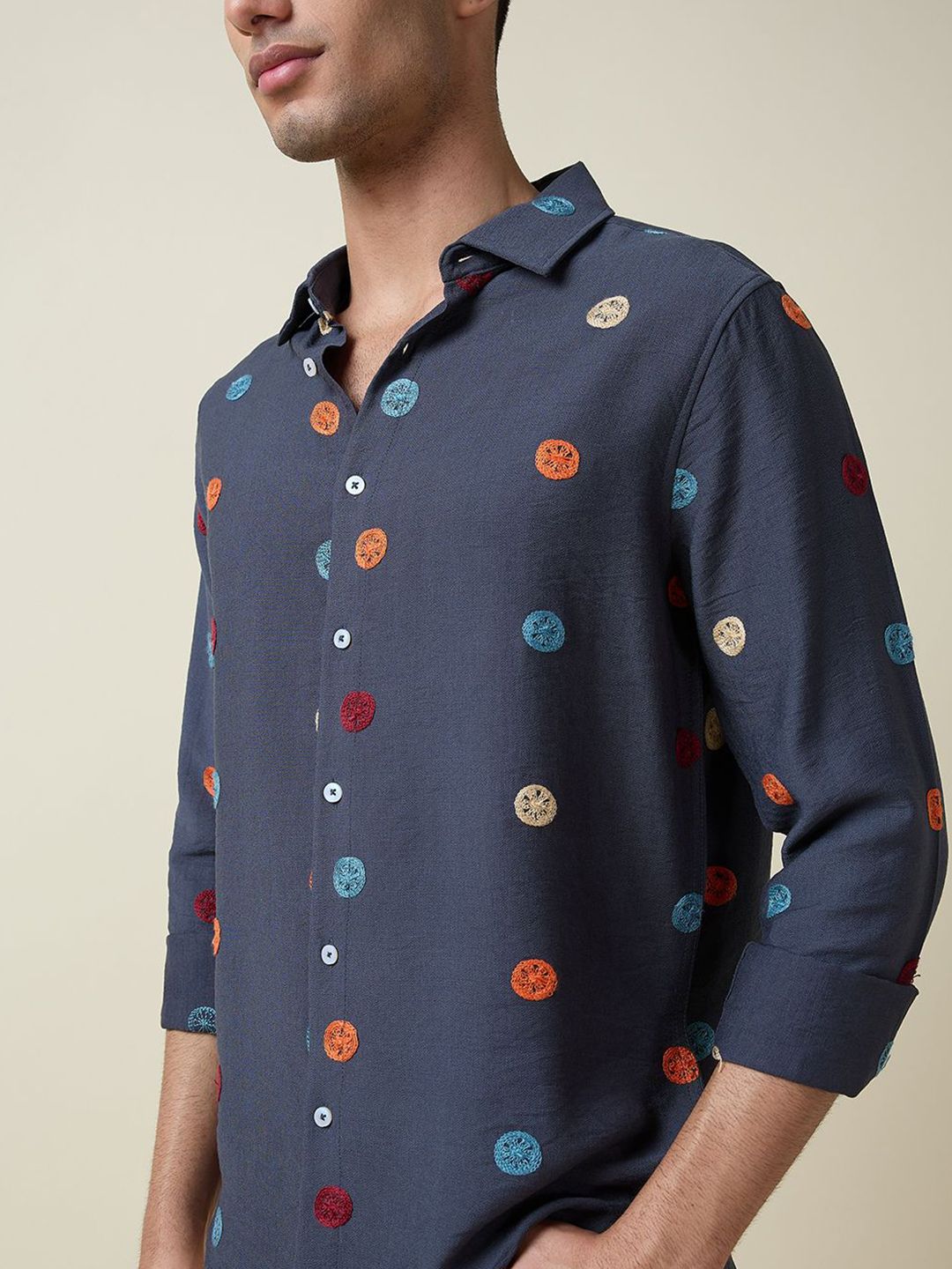 Thomas Scott Men Embroidered Regular Fit Casual Shirt