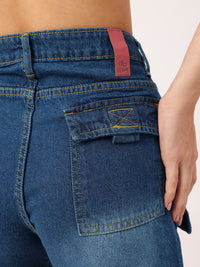 DressBerry Women Urban Edge Bermuda Fit Faded Denim Cargo Shorts