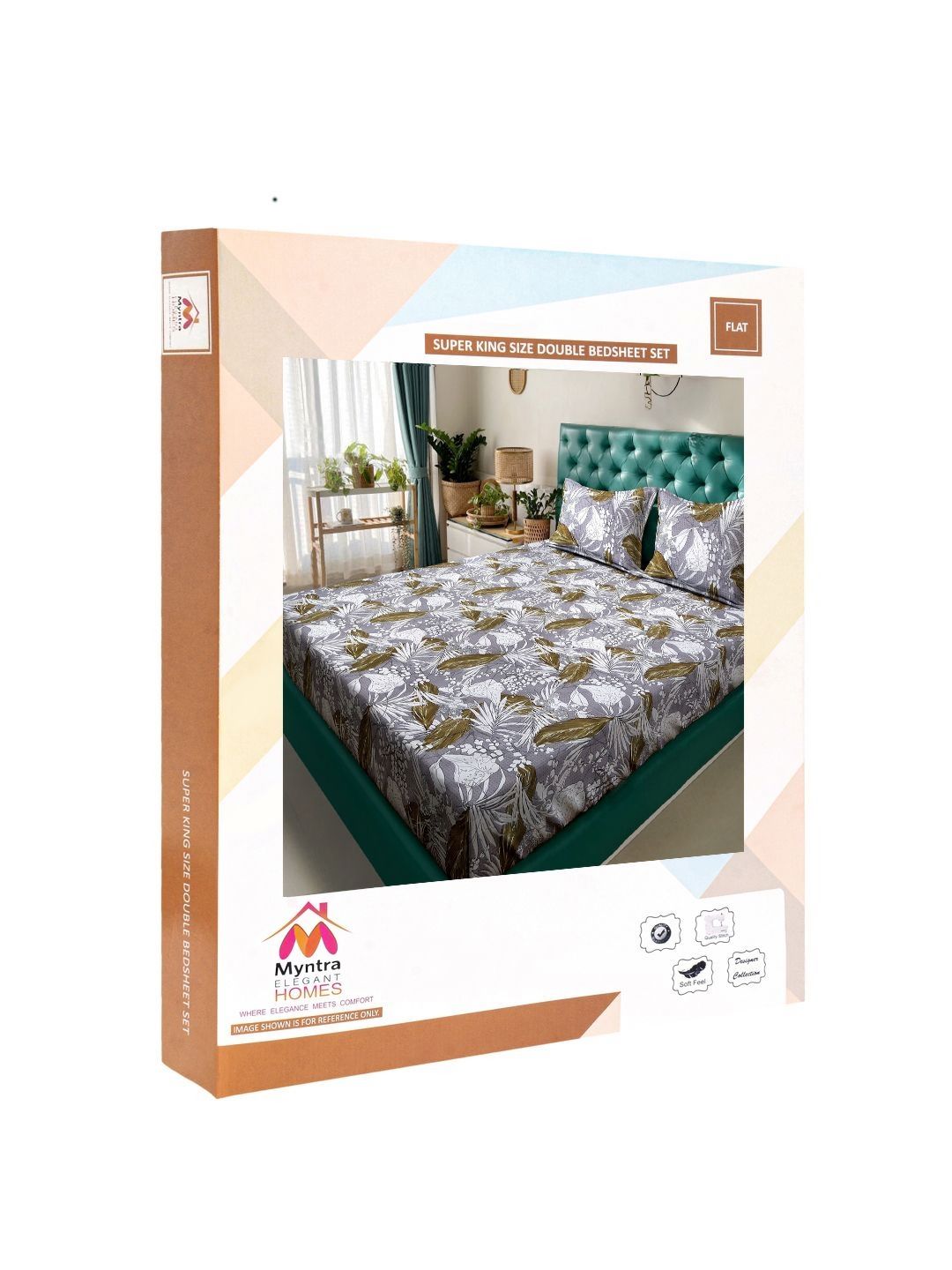 Myntra Elegant Homes Grey & White Printed 300 TC Super King Bedsheet Set 2.7 x 2.7 m