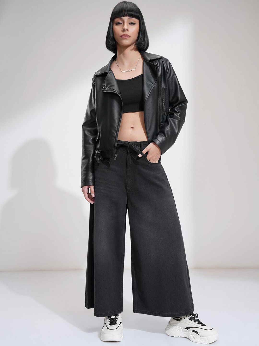 Tokyo Talkies Women High Rise Belted Culotte Fit Jeans