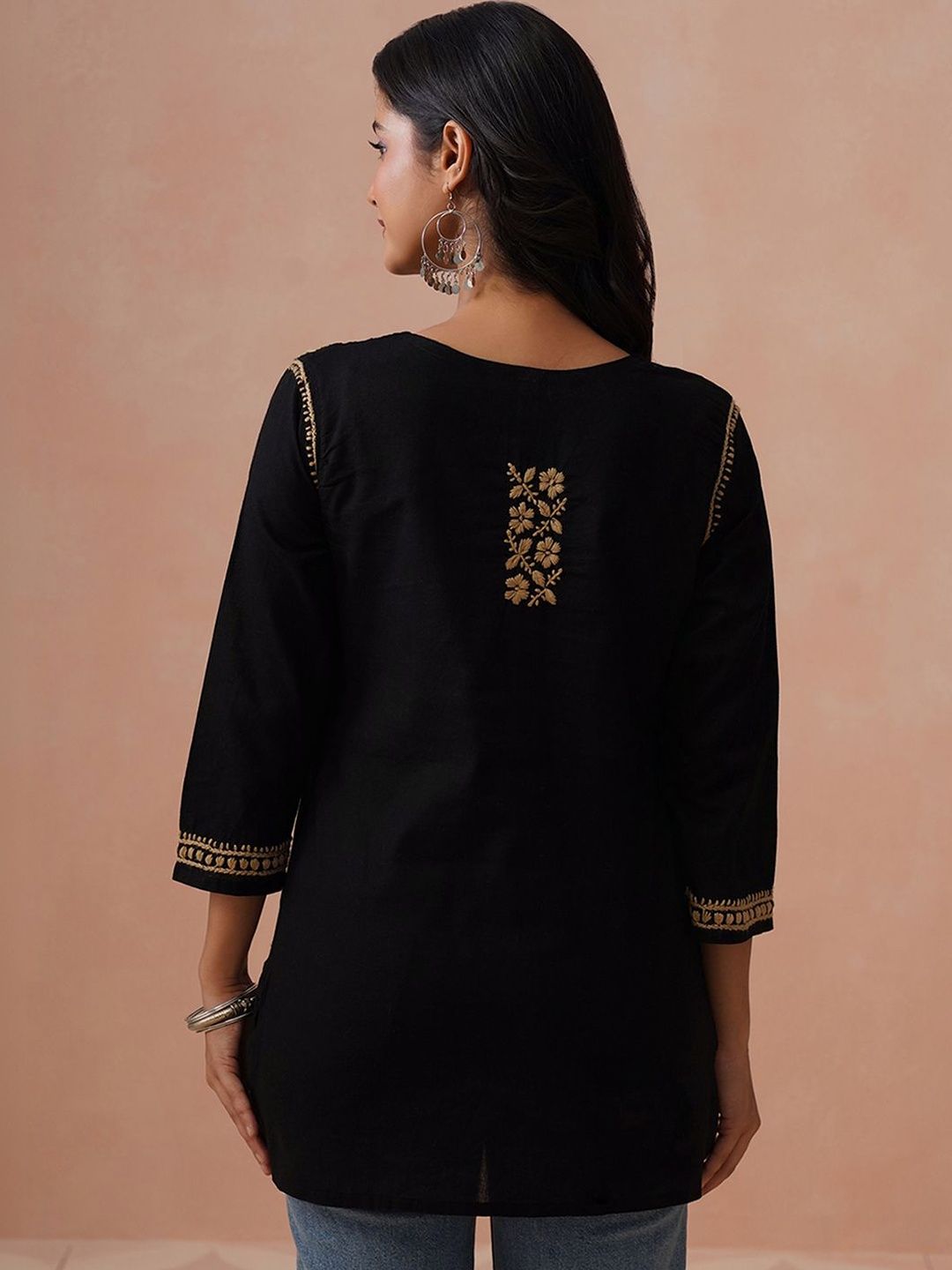 Rumah Wanita Chikankari Motif Etnik Sulam Benang Kerja Kurta
