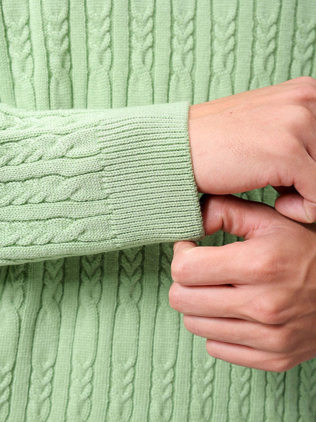 The Indian Garage Co Men Self Design Cable Knit Pullover