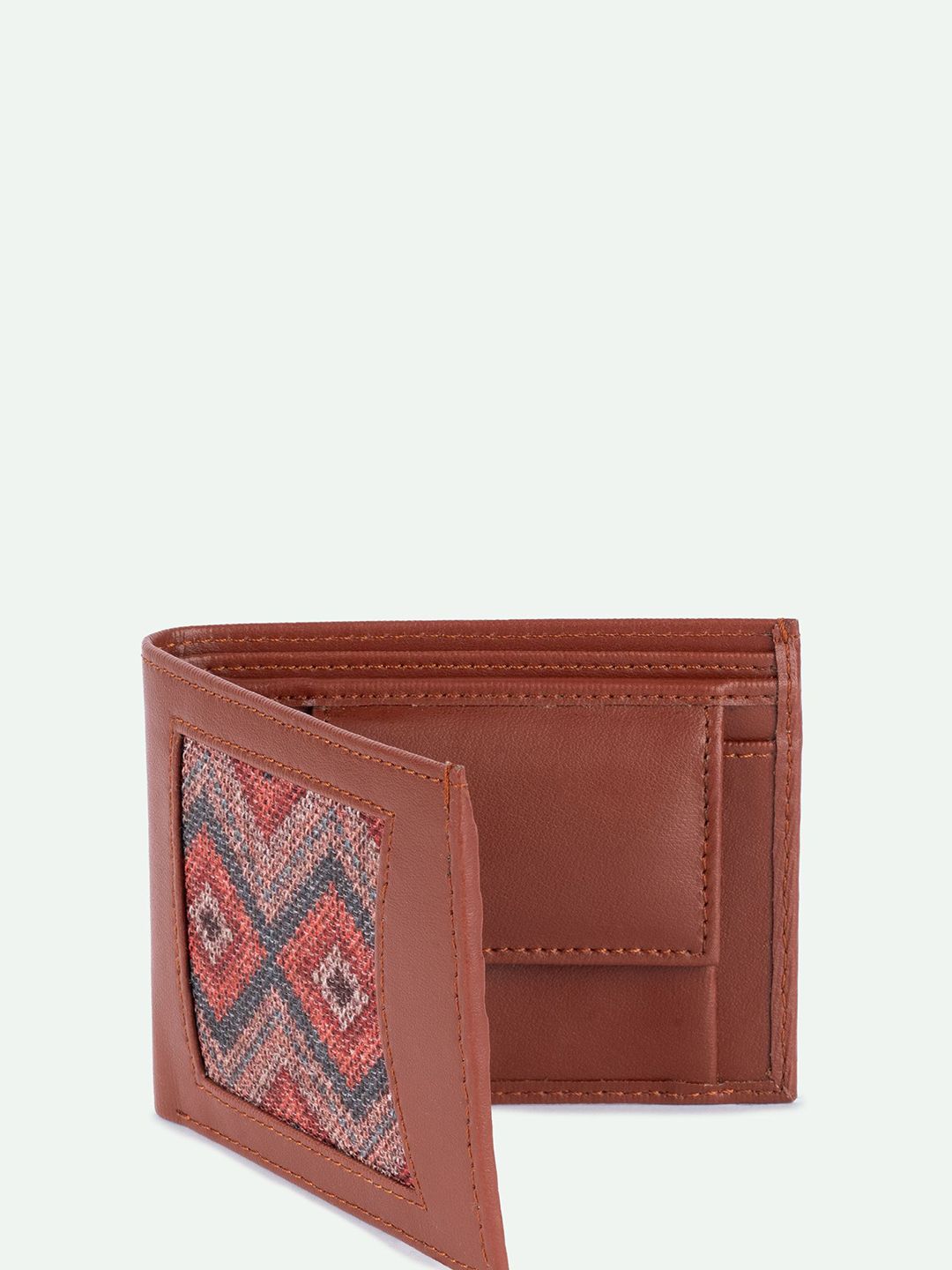 ZOUK Men Geometric Textured Leather Two Fold Wallet