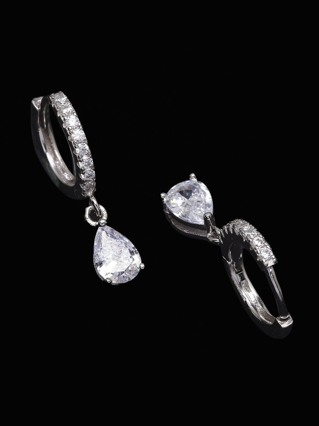 PANASH 925 Sterling Silver Rhodium Bersalut CZ Subang Jatuh Solitaire
