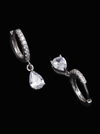 PANASH 925 Sterling Silver Rhodium Bersalut CZ Subang Jatuh Solitaire