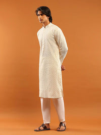 House of Chikankari Men Cream Cotton Sulam Kurta