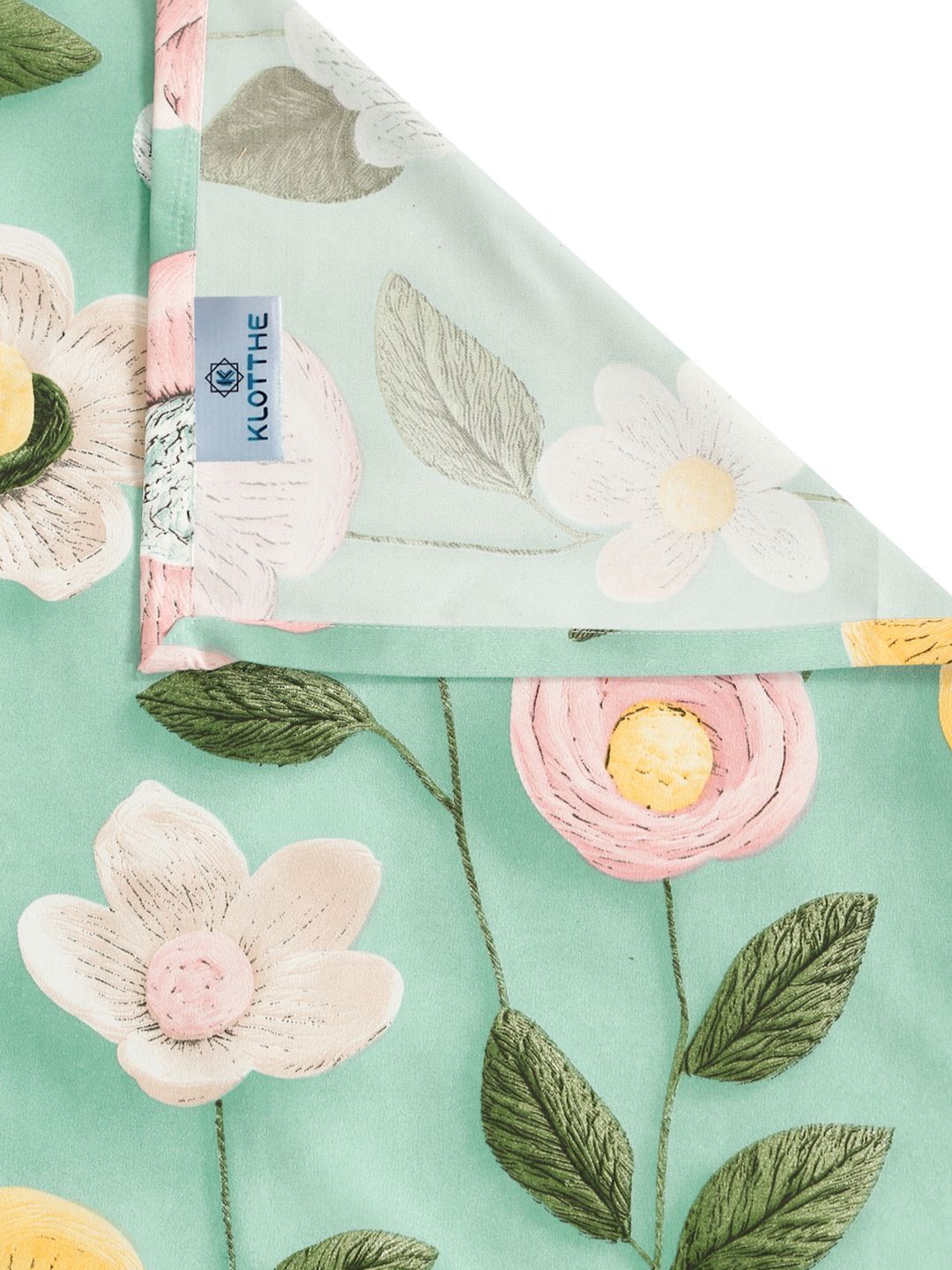 KLOTTHE Green & Pink Floral Printed Flat 300 TC Single Cadar 7D Dengan Sarung Bantal