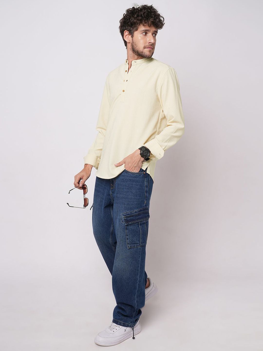 VASTRADO Men Solid Woven Design Daily Straight Short Kurta