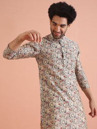 KISAH Floral Embroidered Kantha Work Mandarin Collar Straight Kurta with Trousers