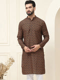 SOJANYA Ethnic Motifs Printed Band Collar Pure Cotton Straight Kurta