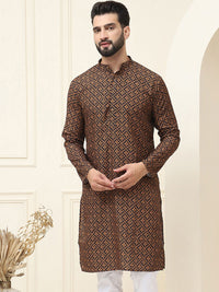 SOJANYA Ethnic Motifs Printed Band Collar Pure Cotton Straight Kurta