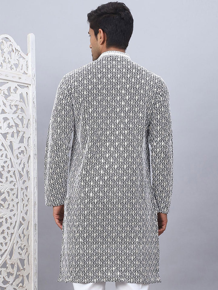 Jompers Chikankari Embroidered Mandrian Collar Cotton Straight Kurta