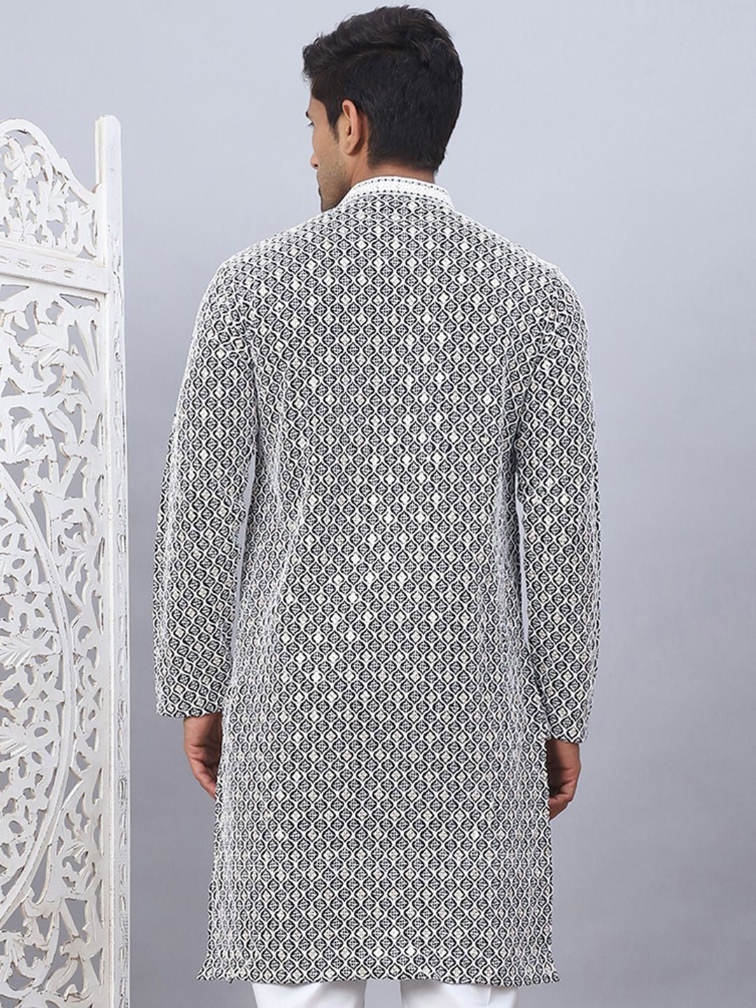 Jompers Chikankari Embroidered Mandrian Collar Cotton Straight Kurta