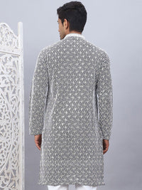 Jompers Chikankari Embroidered Mandrian Collar Cotton Straight Kurta