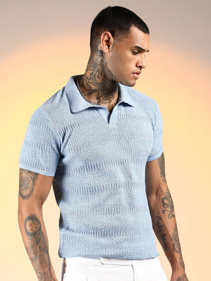 Campus Sutra Men Self Design Polo Collar Cotton T-shirt