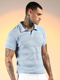 Campus Sutra Men Self Design Polo Collar Cotton T-shirt