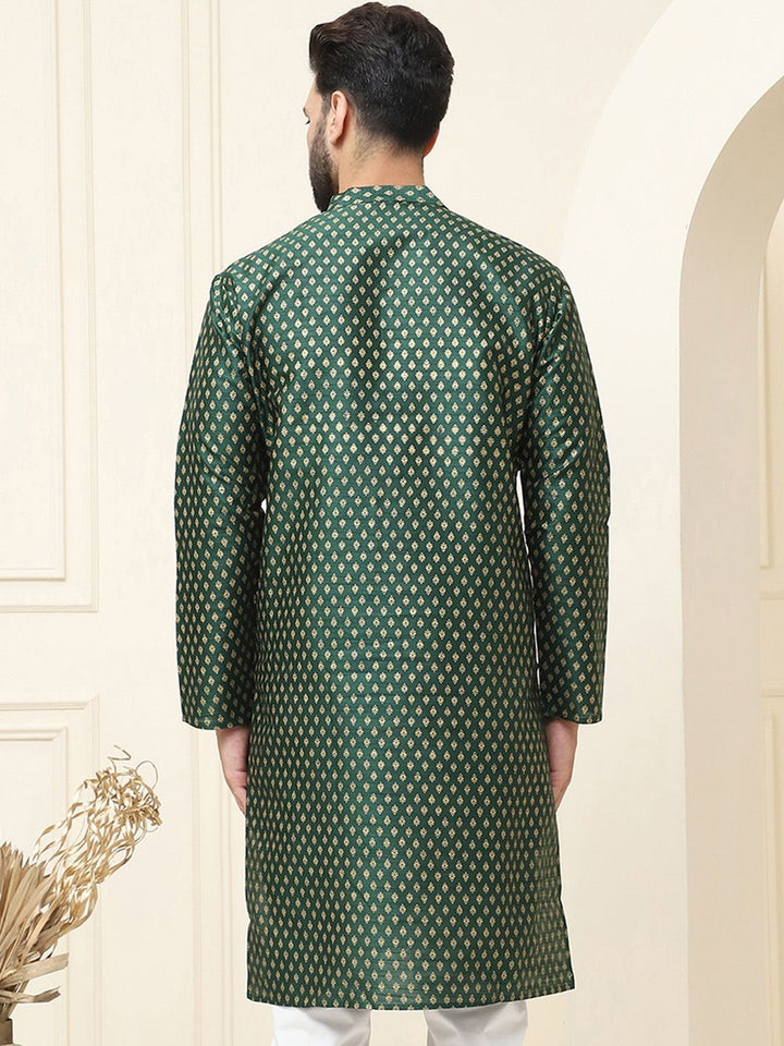 SOJANYA Ethnic Motifs Printed Band Collar Regular Silk Straight Kurta