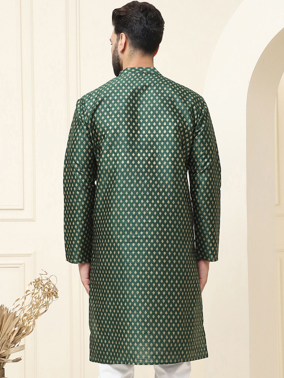 SOJANYA Ethnic Motifs Printed Band Collar Regular Silk Straight Kurta