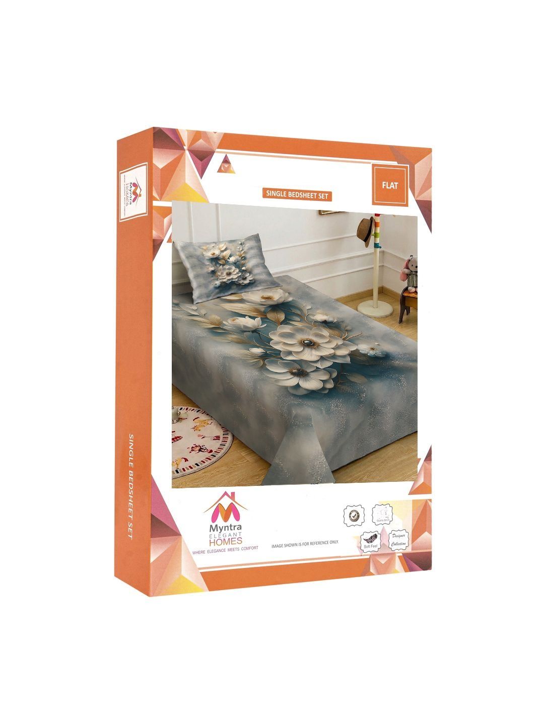 Myntra Elegant Homes Bunga-bunga Berbilang Warna 300 TC Cadar Single dengan 1 Sarung Bantal