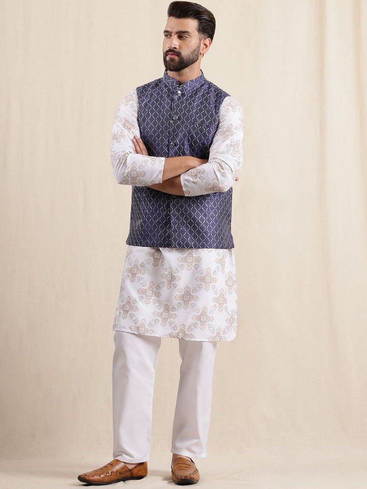 Anouk Men Printed Mandarin Collar Kurta Sets With Nehru jacket