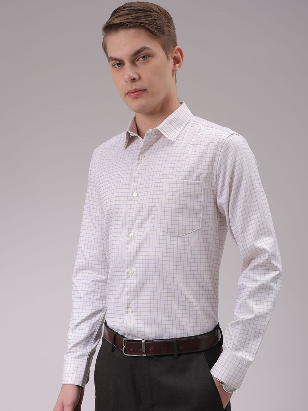 The Indian Garage Co. X Luxe Men Cutaway Collar Checked Slim Fit Formal Shirt