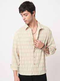 VASTRADO Classic Oversized Checked Seersucker Weave Cotton Casual Shirt