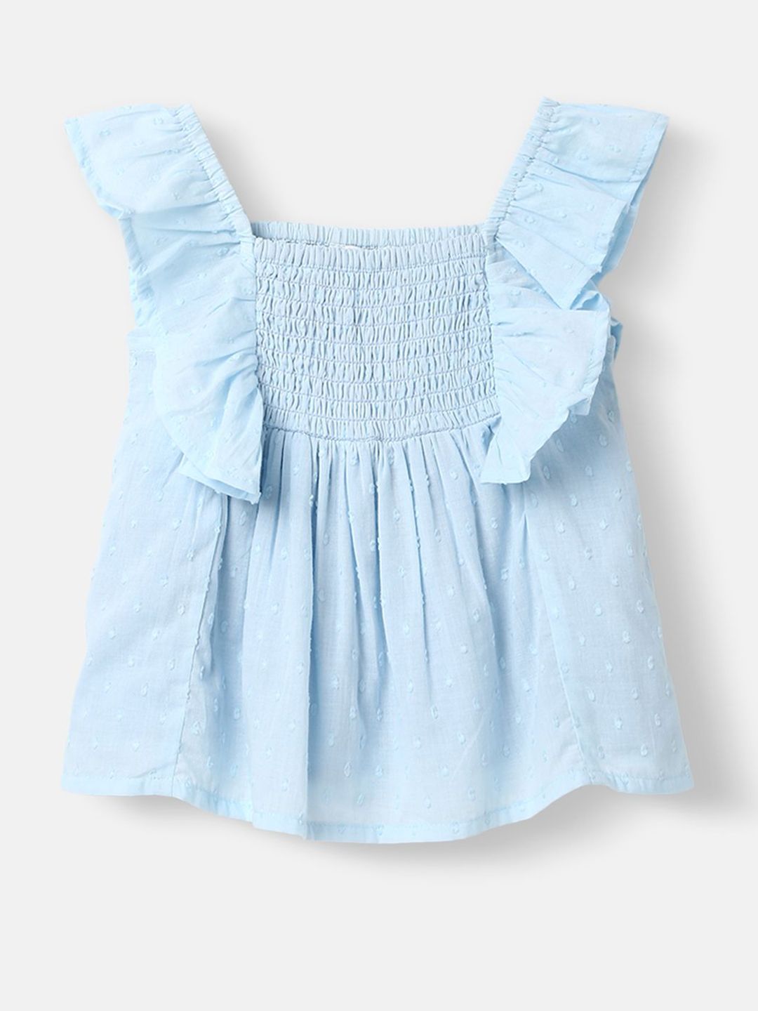 Nauti Nati Girls Cotton Swiss Dot Fabric Flutter Sleeves Shirring Dress