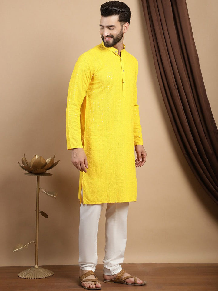Anouk Ethnic Motifs Embroidered Sequinned Pure Cotton Straight Kurta With Churidar