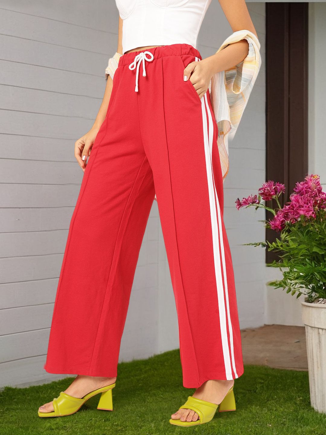 DressBerry Women Retro Flare Side Stripes Pleated Trousers