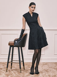 AND Self Design V-Neck Extended Sleeves Fit & Flare Above Knee Dress