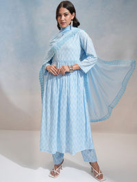 Vishudh Ethnic Motifs Printed Regular Pure Cotton Anarkali Kurta with Trousers & Dupatta