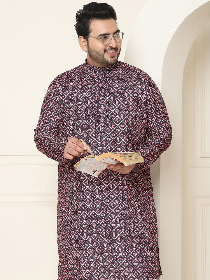 SOJANYA PLUS Ethnic Motifs Band Collar Straight Kurta With Pajamas