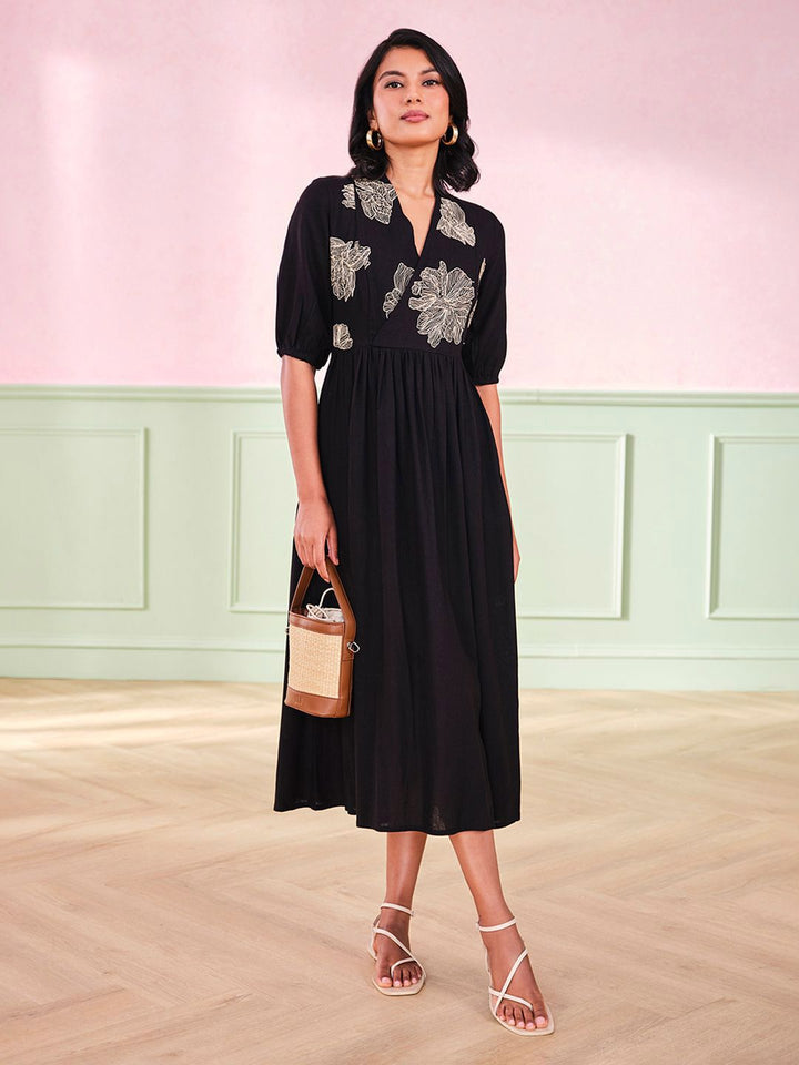 AND Women Floral Printed V-Neck A-Line Dress