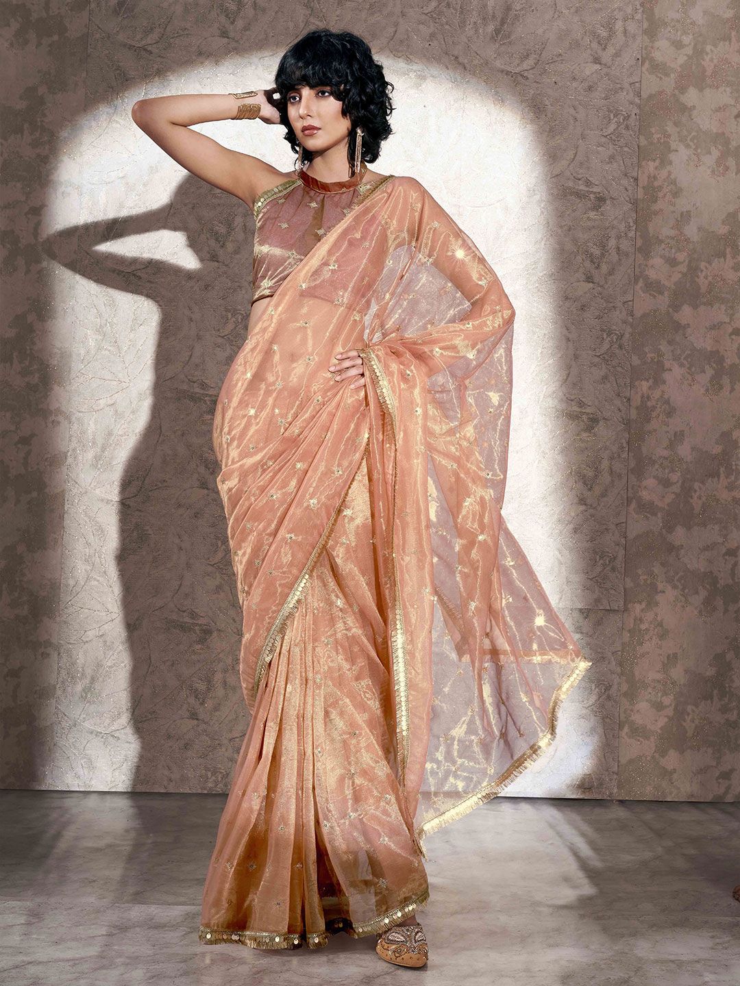 Tikhi Imli Ethnic Motifs Sequinned Net Saree
