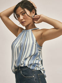The Label Life Women Striped Halter Neck Top