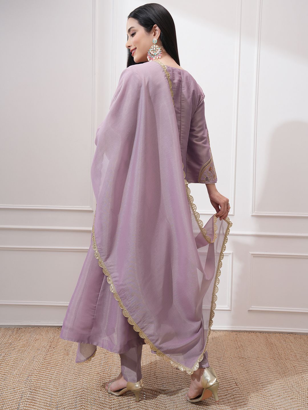 Vishudh Women Ethnic Motifs Embroidered Regular Kurta with Trousers & With Dupatta