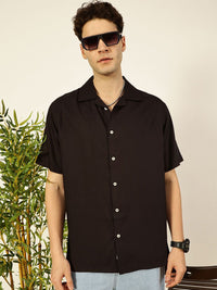 Thomas Scott Men Premium Cuban Collar Solid Oversized Casual Shirt