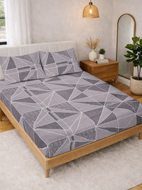 KLOTTHE Purple Geometric 300 TC King Bedsheet with 2 Pillow Covers