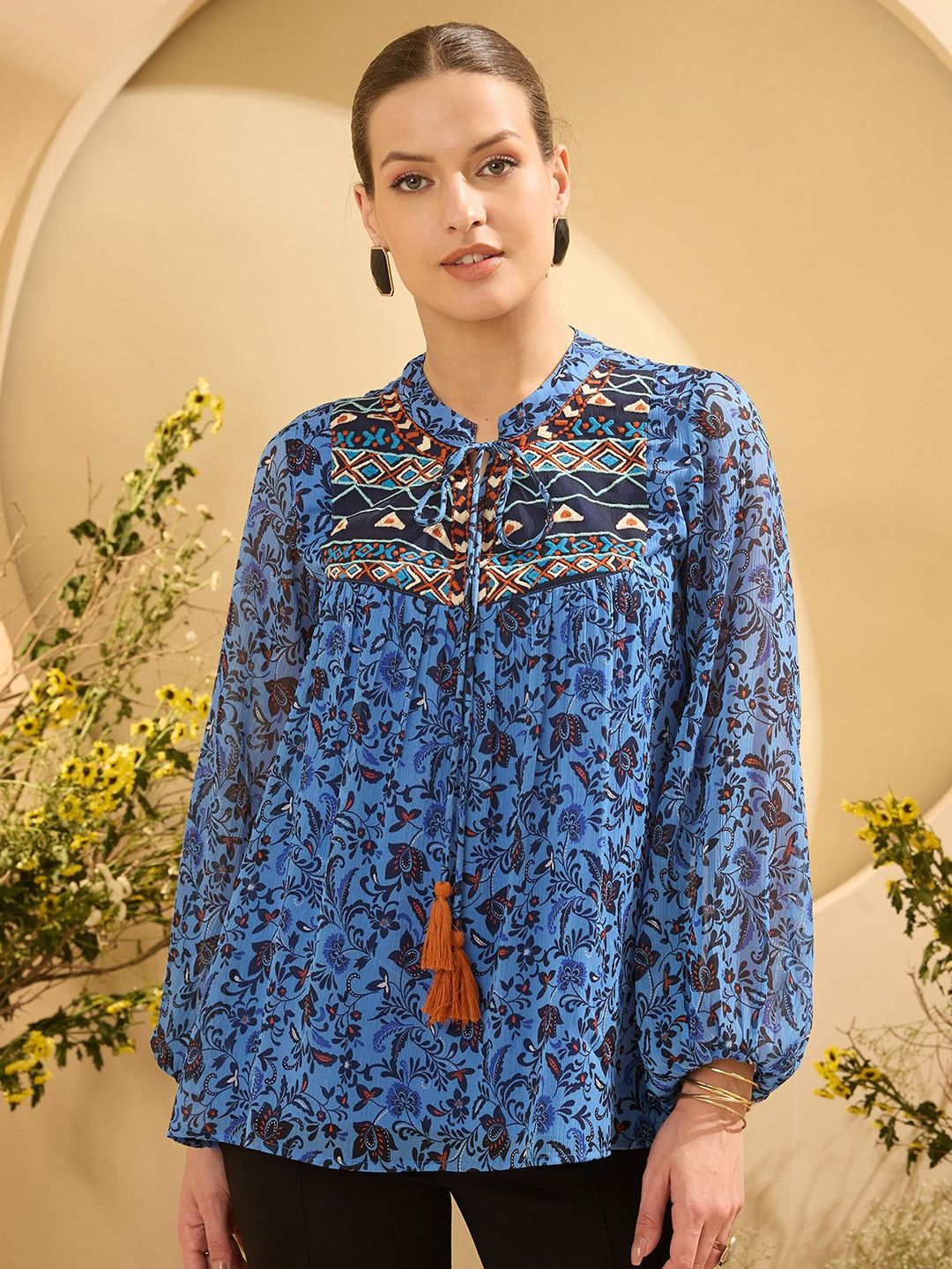 Antheaa Women Embroidered Floral Printed Top