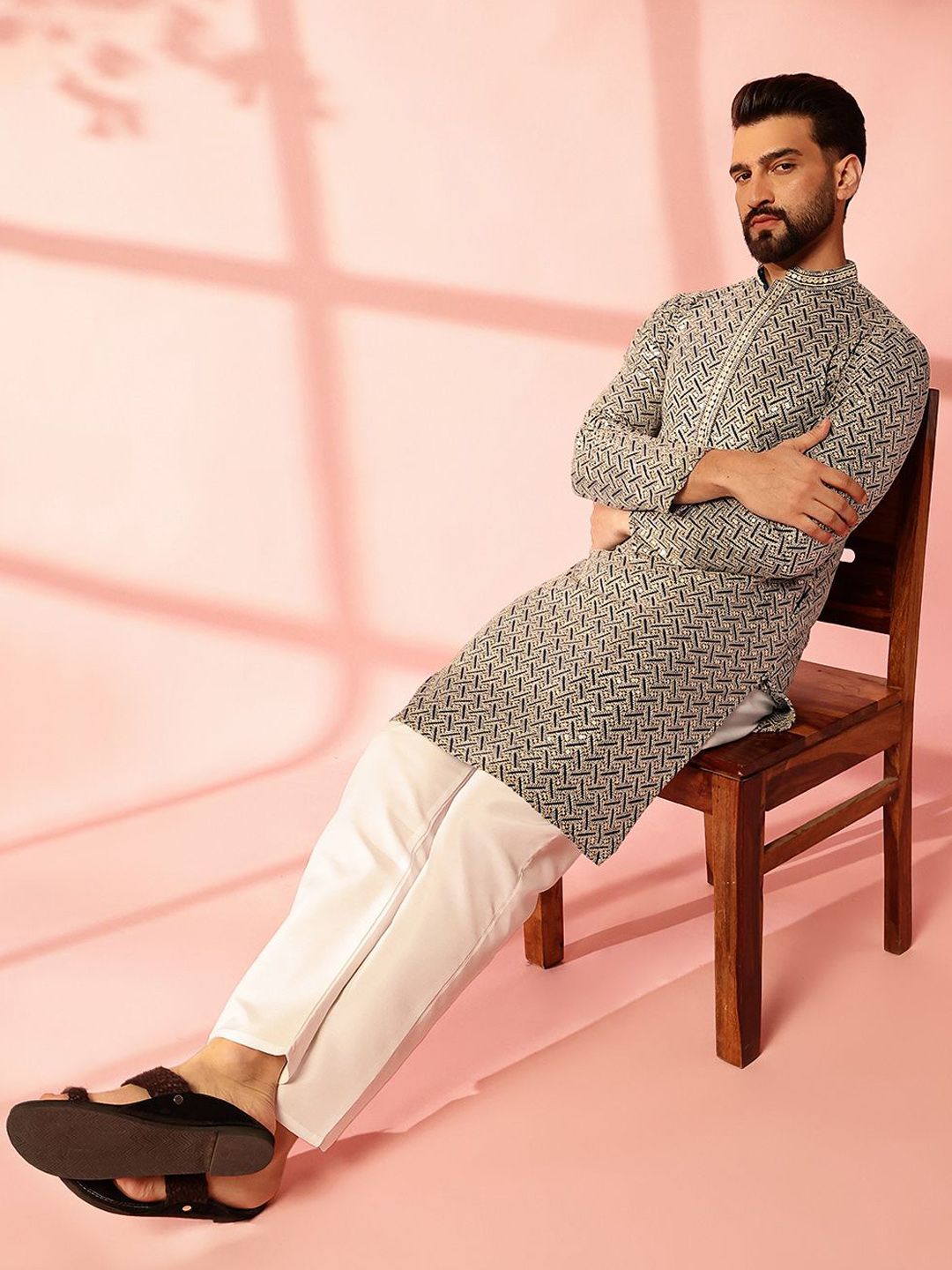 Anouk Men Embroidered Regular Thread Work Pure Cotton Kurta with Pyjamas