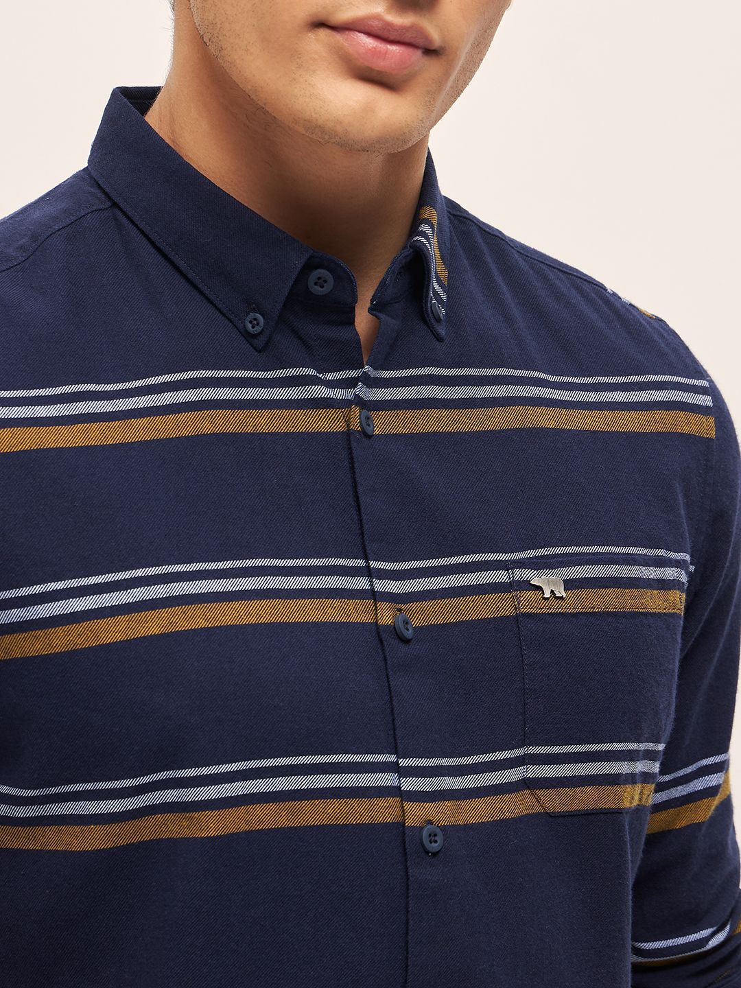 THE BEAR HOUSE Men Button-Down Collar Multi Striped Cotton Slim Fit Casual Shirt