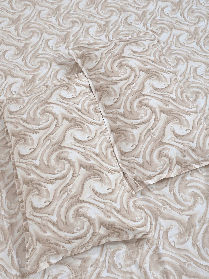 KLOTTHE Beige Abstract 300 TC Fitted Double King Bedsheet With 2 Pillow Covers