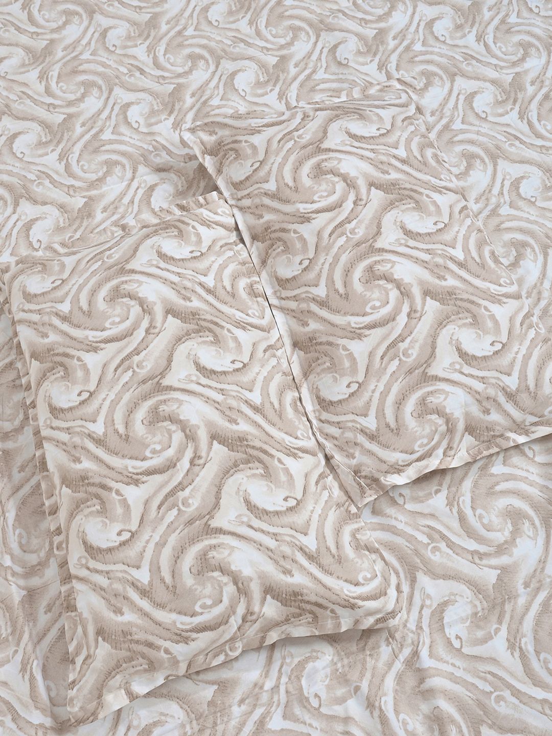 KLOTTHE Beige Abstract 300 TC Fitted Double King Bedsheet With 2 Pillow Covers