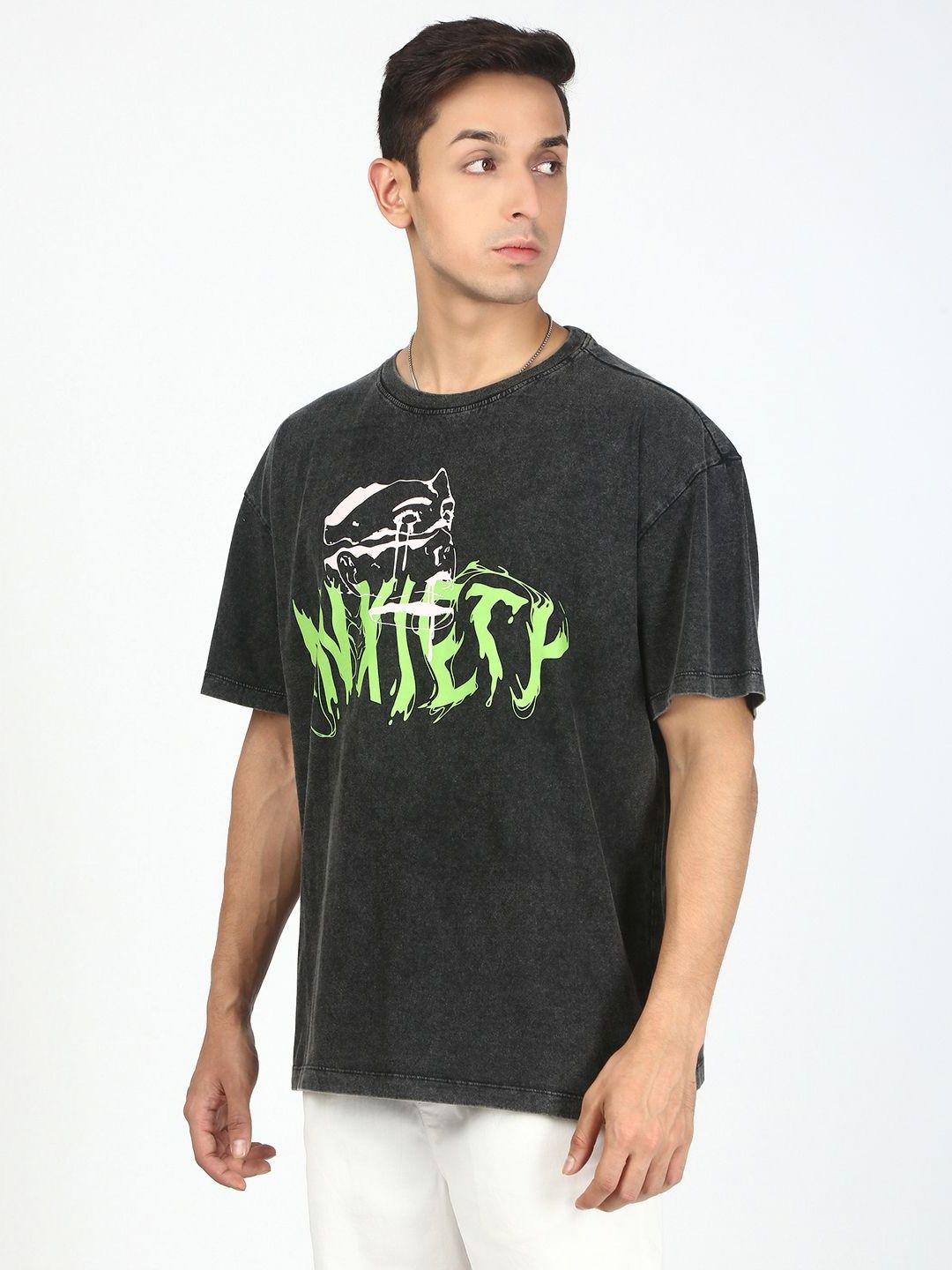 Bene Kleed Men Printed Drop-Shoulder Sleeves Acid Wash T-shirt